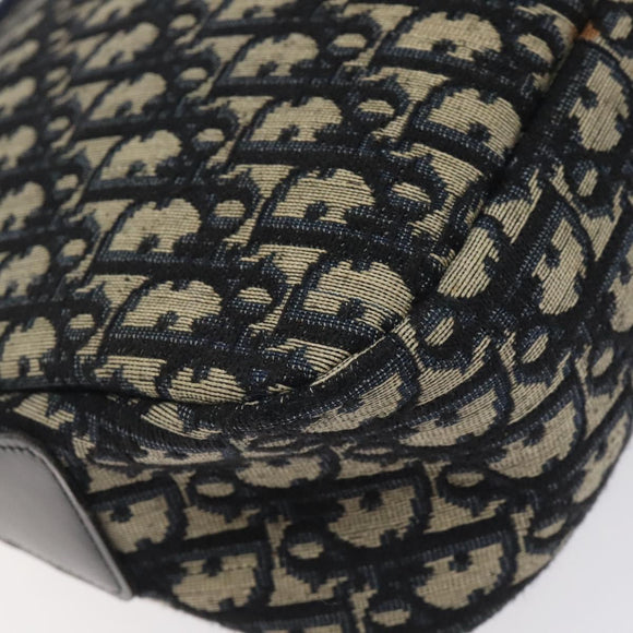 Christian Dior Trotter Canvas Shoulder Bag Navy Gold Auth 127683