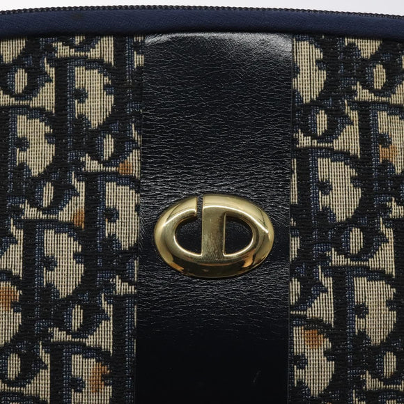 Christian Dior Trotter Canvas Shoulder Bag Navy Gold Auth 127683