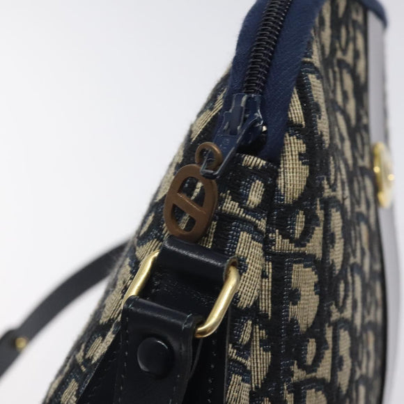 Christian Dior Trotter Canvas Shoulder Bag Navy Gold Auth 127683
