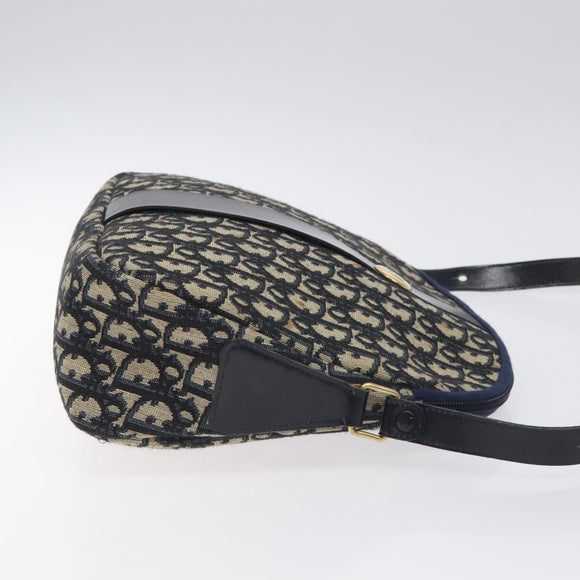 Christian Dior Trotter Canvas Shoulder Bag Navy Gold Auth 127683