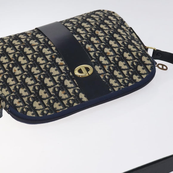 Christian Dior Trotter Canvas Shoulder Bag Navy Gold Auth 127683
