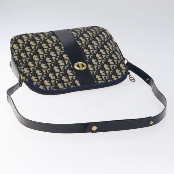 Christian Dior Trotter Canvas Shoulder Bag Navy Gold Auth 127683