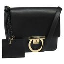 Salvatore Ferragamo Gancini Shoulder Bag Calf leather Black Gold Auth 127686-1