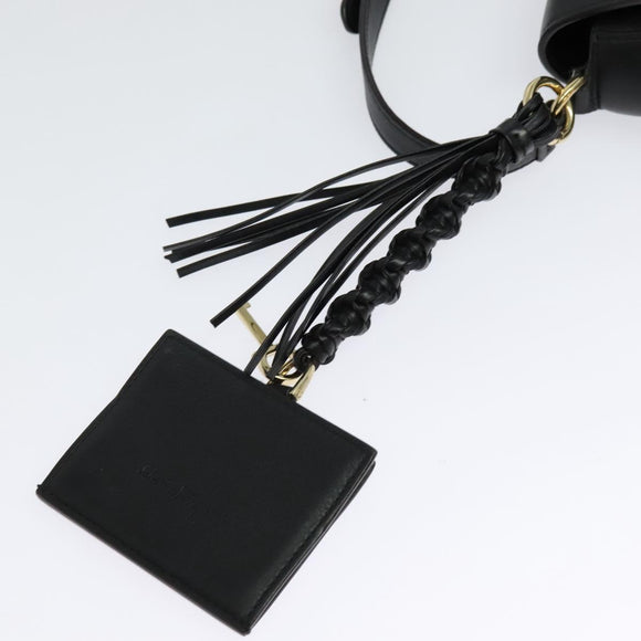 Salvatore Ferragamo Gancini Shoulder Bag Calf leather Black Gold Auth 127686