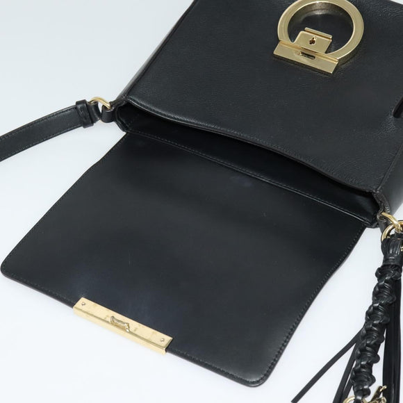Salvatore Ferragamo Gancini Shoulder Bag Calf leather Black Gold Auth 127686