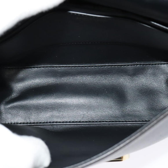 Salvatore Ferragamo Gancini Shoulder Bag Calf leather Black Gold Auth 127686