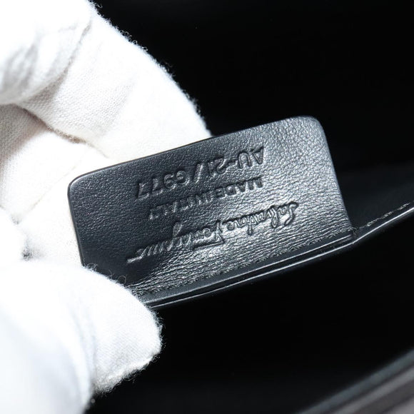 Salvatore Ferragamo Gancini Shoulder Bag Calf leather Black Gold Auth 127686