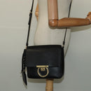 Salvatore Ferragamo Gancini Shoulder Bag Calf leather Black Gold Auth 127686-24