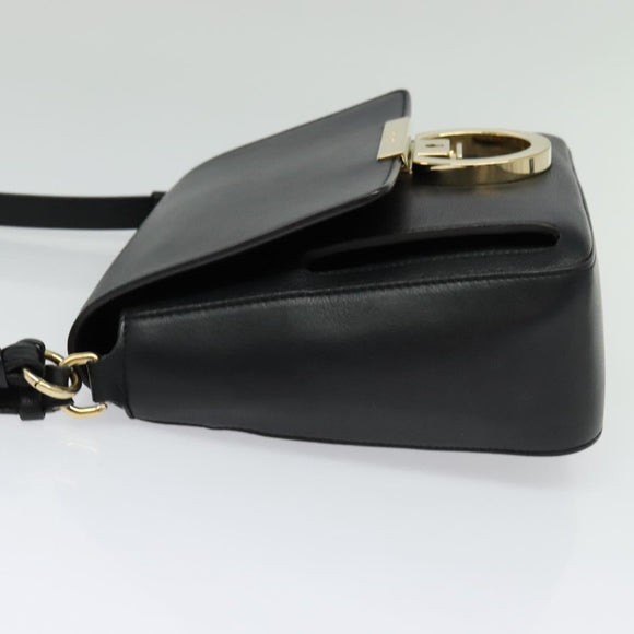 Salvatore Ferragamo Gancini Shoulder Bag Calf leather Black Gold Auth 127686