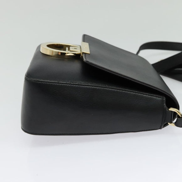Salvatore Ferragamo Gancini Shoulder Bag Calf leather Black Gold Auth 127686