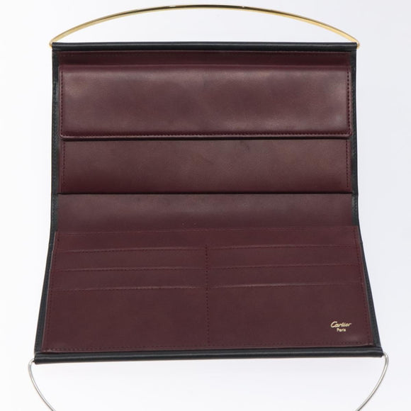 CARTIER Trinity Hand Bag Leather Black Auth 127687