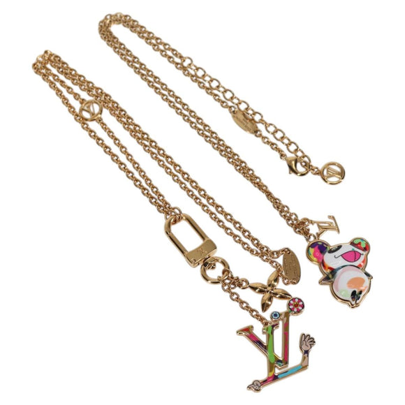 LOUIS VUITTON LVxTM 2 Necklace Super Flat metal Gold Tone M02499 LV Auth 127723M