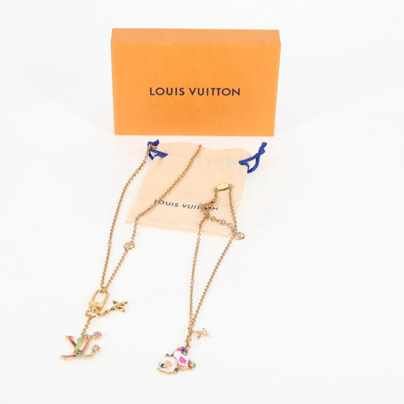LOUIS VUITTON LVxTM 2 Necklace Super Flat metal Gold Tone M02499 LV Auth 127723M