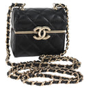 CHANEL Matelasse Chain Shoulder Bag Lamb Skin Black Gold CC Auth 127743SM-1