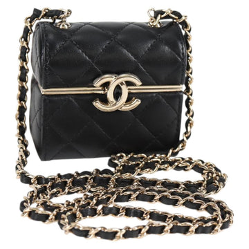 CHANEL Matelasse Chain Shoulder Bag Lamb Skin Black Gold CC Auth 127743SM