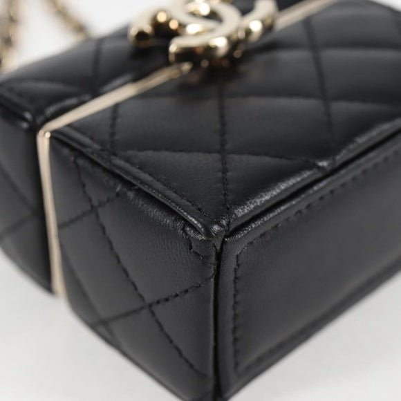 CHANEL Matelasse Chain Shoulder Bag Lamb Skin Black Gold CC Auth 127743SM