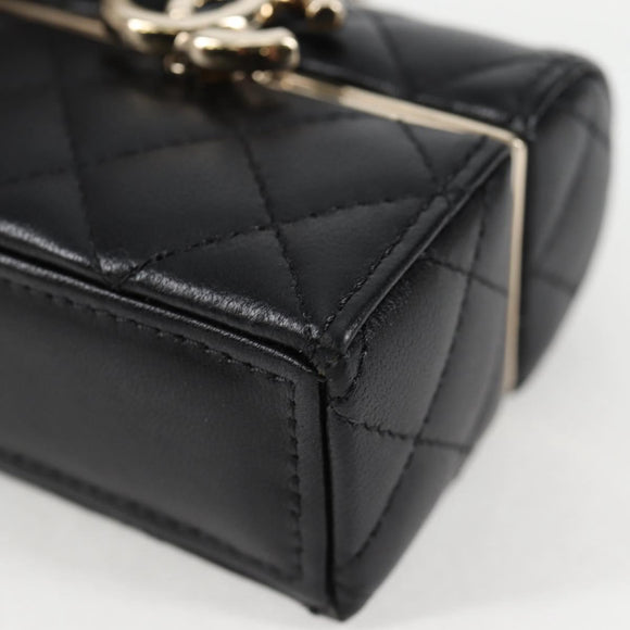 CHANEL Matelasse Chain Shoulder Bag Lamb Skin Black Gold CC Auth 127743SM