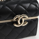 CHANEL Matelasse Chain Shoulder Bag Lamb Skin Black Gold CC Auth 127743SM-18