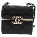 CHANEL Matelasse Chain Shoulder Bag Lamb Skin Black Gold CC Auth 127743SM-13