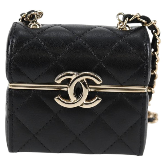 CHANEL Matelasse Chain Shoulder Bag Lamb Skin Black Gold CC Auth 127743SM