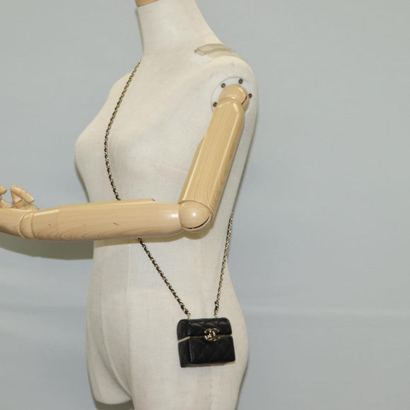 CHANEL Matelasse Chain Shoulder Bag Lamb Skin Black Gold CC Auth 127743SM