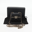 CHANEL Matelasse Chain Shoulder Bag Lamb Skin Black Gold CC Auth 127743SM-12