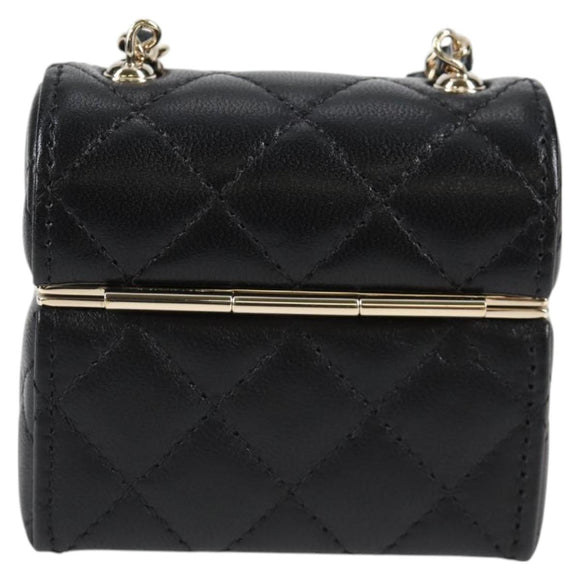 CHANEL Matelasse Chain Shoulder Bag Lamb Skin Black Gold CC Auth 127743SM