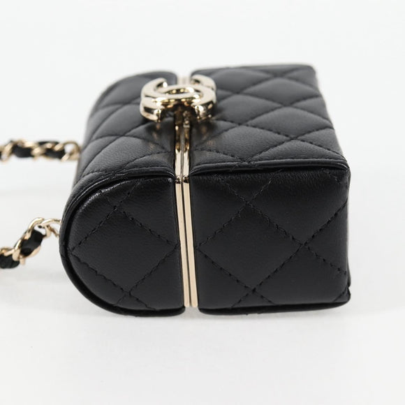 CHANEL Matelasse Chain Shoulder Bag Lamb Skin Black Gold CC Auth 127743SM