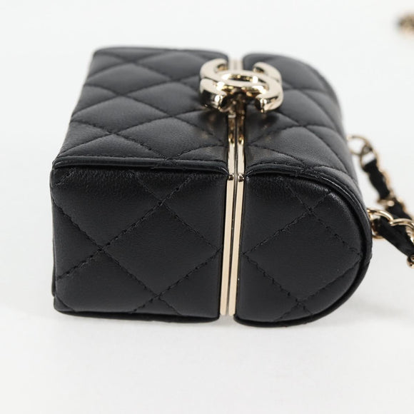 CHANEL Matelasse Chain Shoulder Bag Lamb Skin Black Gold CC Auth 127743SM