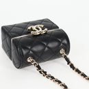 CHANEL Matelasse Chain Shoulder Bag Lamb Skin Black Gold CC Auth 127743SM-6