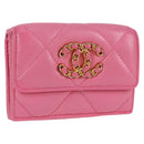 CHANEL Matelasse Compact Wallet Lamb Skin Pink Gold CC Auth 127761M-1