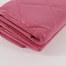 CHANEL Matelasse Compact Wallet Lamb Skin Pink Gold CC Auth 127761M-16
