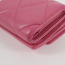 CHANEL Matelasse Compact Wallet Lamb Skin Pink Gold CC Auth 127761M-17
