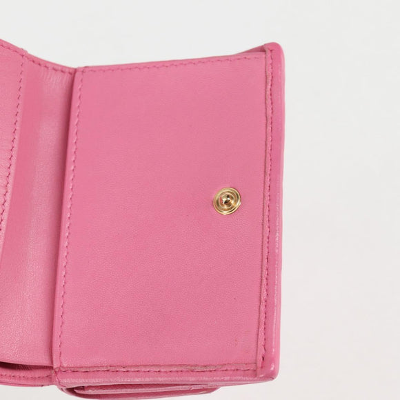 CHANEL Matelasse Compact Wallet Lamb Skin Pink Gold CC Auth 127761M