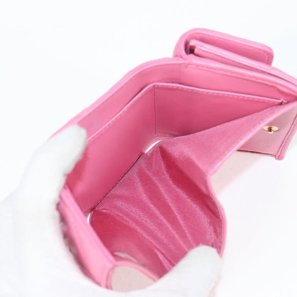 CHANEL Matelasse Compact Wallet Lamb Skin Pink Gold CC Auth 127761M