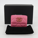 CHANEL Matelasse Compact Wallet Lamb Skin Pink Gold CC Auth 127761M-12