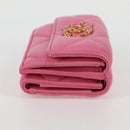 CHANEL Matelasse Compact Wallet Lamb Skin Pink Gold CC Auth 127761M-4