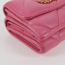 CHANEL Matelasse Compact Wallet Lamb Skin Pink Gold CC Auth 127761M-14