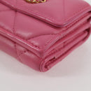 CHANEL Matelasse Compact Wallet Lamb Skin Pink Gold CC Auth 127761M-15
