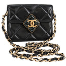 CHANEL Matelasse Chain Pouch Shoulder Bag Lamb Skin Black Gold CC Auth 127795M-1
