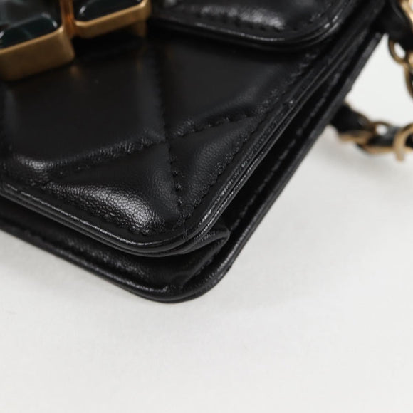 CHANEL Matelasse Chain Pouch Shoulder Bag Lamb Skin Black Gold CC Auth 127795M