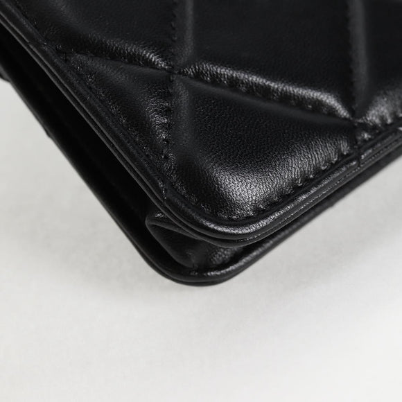 CHANEL Matelasse Chain Pouch Shoulder Bag Lamb Skin Black Gold CC Auth 127795M