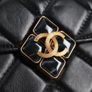 CHANEL Matelasse Chain Pouch Shoulder Bag Lamb Skin Black Gold CC Auth 127795M-14