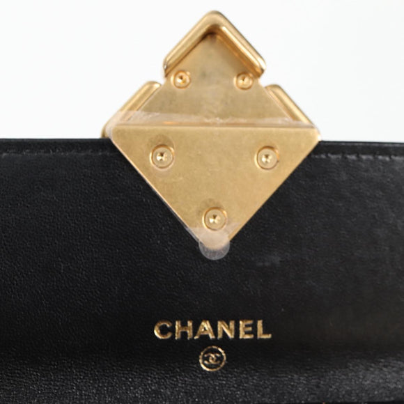 CHANEL Matelasse Chain Pouch Shoulder Bag Lamb Skin Black Gold CC Auth 127795M