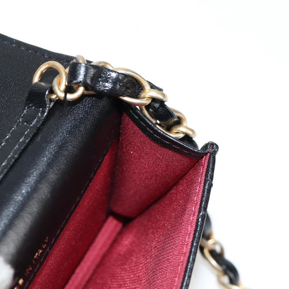 CHANEL Matelasse Chain Pouch Shoulder Bag Lamb Skin Black Gold CC Auth 127795M