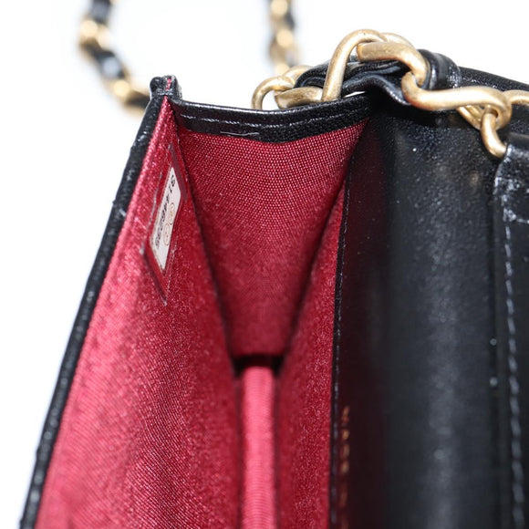 CHANEL Matelasse Chain Pouch Shoulder Bag Lamb Skin Black Gold CC Auth 127795M