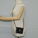 CHANEL Matelasse Chain Pouch Shoulder Bag Lamb Skin Black Gold CC Auth 127795M-22