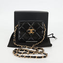 CHANEL Matelasse Chain Pouch Shoulder Bag Lamb Skin Black Gold CC Auth 127795M-23