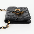 CHANEL Matelasse Chain Pouch Shoulder Bag Lamb Skin Black Gold CC Auth 127795M-4