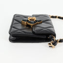CHANEL Matelasse Chain Pouch Shoulder Bag Lamb Skin Black Gold CC Auth 127795M-5